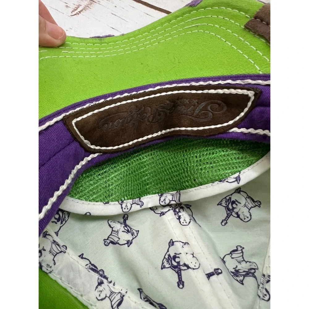 True Religion Trucker Hat Green Purple Distressed Horseshoe Logo OSFA